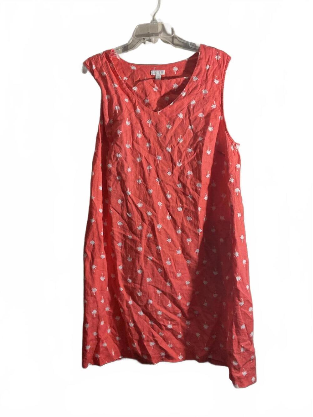 J. Jill Love Linen Summer Coral Palm Tree Dress Vacation - Size XL